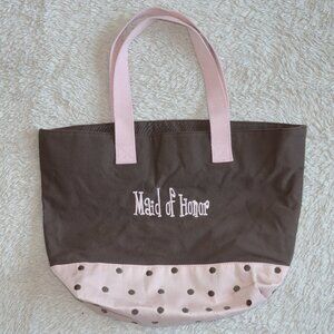 Mud Pie Maid of Honor Pink Brown Polka Dot Canvas Tote Bag